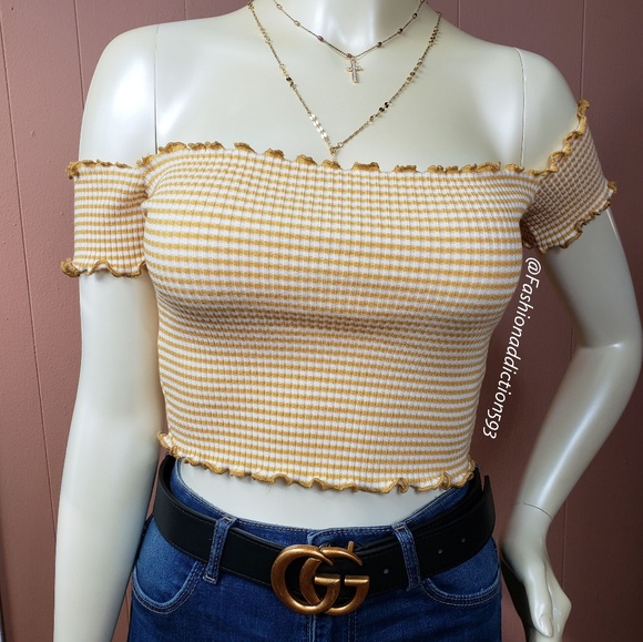 Fashion Addiction Tops - Striped off-the-shoulder Crop top short sleeves
